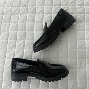 Old Navy Shoes Womens 9 Black Faux Patent Leather Loafers Lug Sole Grunge Goth